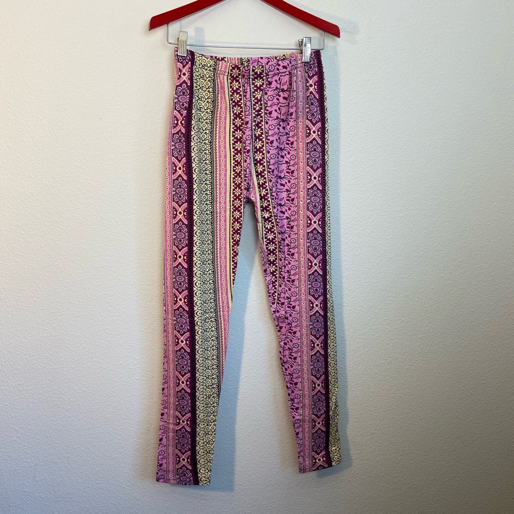 DOCELE Bohemian Pink Vertical Floral Soft Brushed Casual Leggings OS(S-L)
